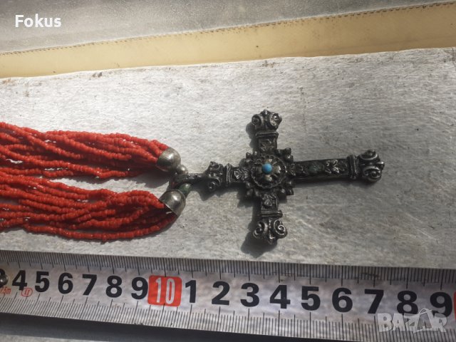 Стар накит кръст корали гердан колие, снимка 6 - Антикварни и старинни предмети - 40980638