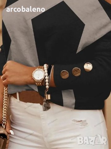 Модна дамска блуза с  щампа с геометрични шарки с дълъг ръкав, 4цвята, снимка 5 - Блузи с дълъг ръкав и пуловери - 42127103