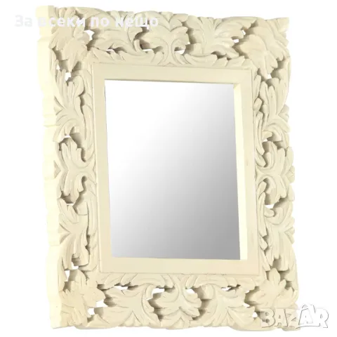 Ръчно резбовано огледало, бяло, 50x50 см, мангово дърво масив Код P182, снимка 3 - Огледала - 49455810