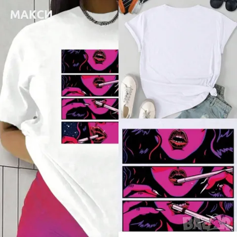 Еластична, мека и комфортна бяла тениска с модерна апликация - 60 % памук, 40 % полиестер, снимка 2 - Тениски - 49694351