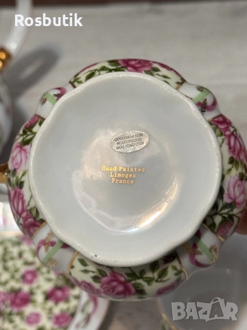 Френски порцеланов сервиз Limoges ръчно рисуван , снимка 6 - Сервизи - 53415849