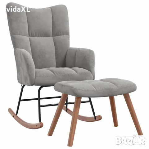 vidaXL Люлеещ се стол с табуретка, светлосив, кадифе