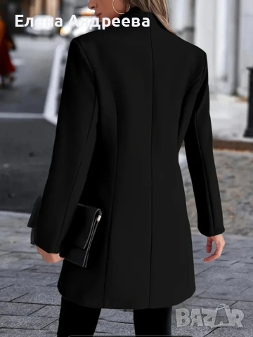 Елегантно дамско  макси палто в черен цвят, снимка 3 - Палта, манта - 53678547