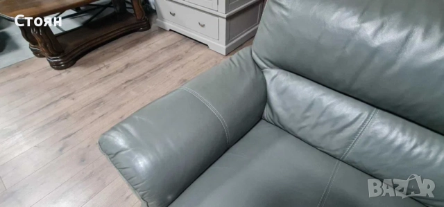 Сив кожен диван тройка, снимка 5 - Дивани и мека мебел - 51951655