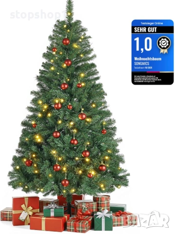 SONGMICS Изкуствена коледна елха със светлини - Висока 180 см - PVC накрайници с метална стойка - Бъ, снимка 2 - Декорация за дома - 53860835