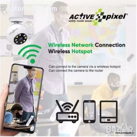 Wi-Fi панорамна камера Automat, Панорамна лампа, 3MP, Нощно виждане, 128GB, снимка 4 - IP камери - 36262819