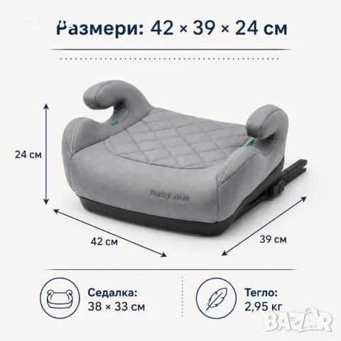 Повдигаща детска седалка за кола с ISOFIX i-Size 125–150 см – Сива, комфортна и сигурна, снимка 5 - Столчета за кола и колело - 55968047