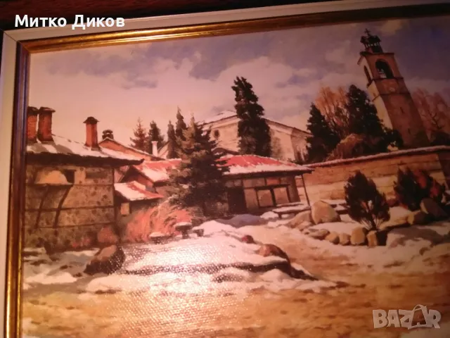 Картина масло авторска на Янко Янков -изглед от Габрово 296х220мм и 228х163мм вътре, снимка 3 - Картини - 49486082
