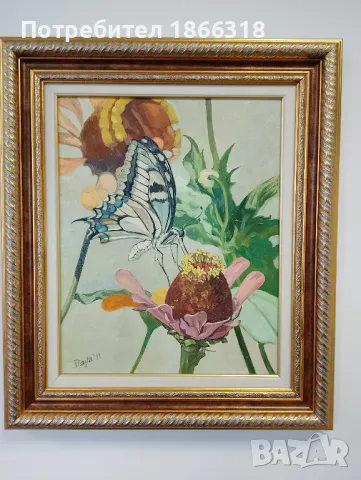 ”Пеперуда”. Ръчно рисувана картина с маслени бои върху платно. Оригинал. , снимка 2 - Картини - 49601124