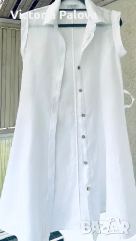 Бяла ленена рокля PIAZZA ROMA Италия, снимка 3 - Рокли - 49875164