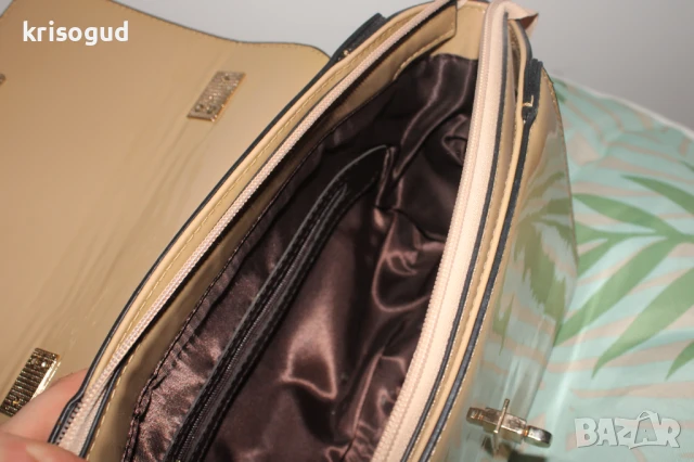 Красива бежова дамска чанта, изкуствена кожа, снимка 3 - Чанти - 51284763