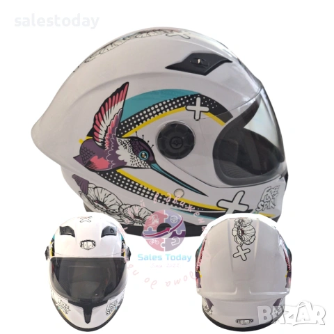 Детска Каска със слюда Bird, Бял- Гланц