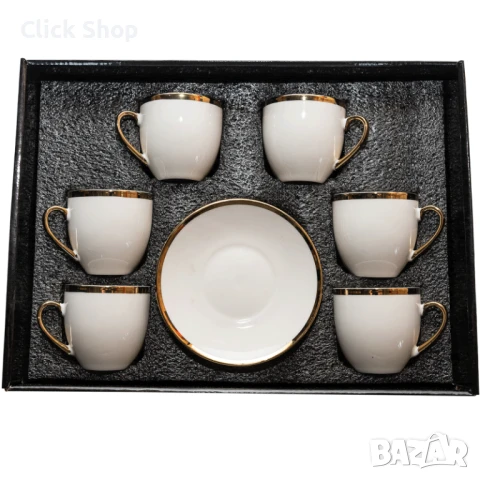 Комплект порцеланови чаши с чинийки – със златен кант, снимка 2 - Сервизи - 50729913
