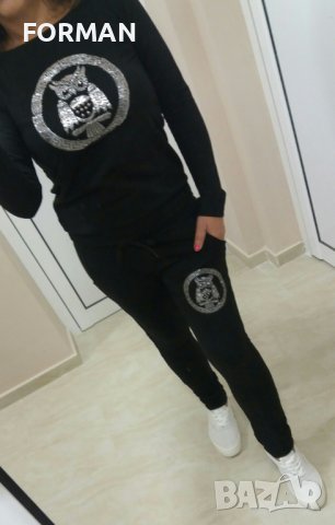 Черен екип със сребриста щампа сова