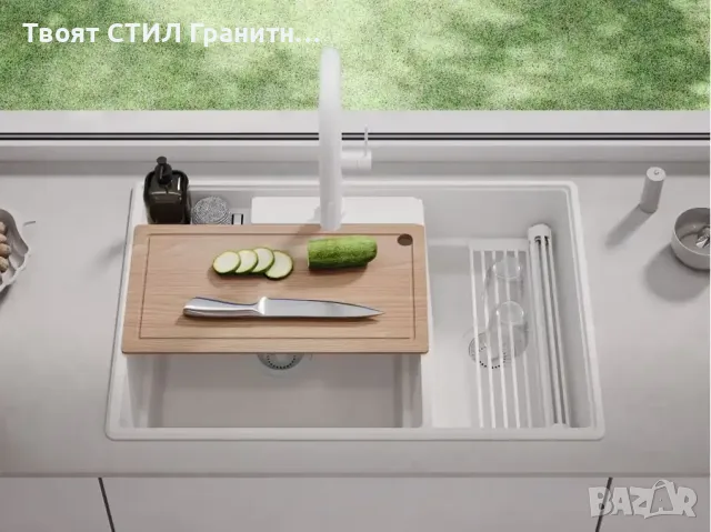 Бяла кухненска гранитна мивка Париж 80 Work&Store 780 x 530 мм