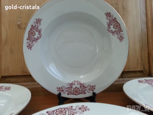 Стар български порцелан чинии дълбоки с златен кант, снимка 2 - Антикварни и старинни предмети - 34338361