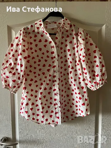 Нова памучна памук риза кукленска елегантна бяла блуза сърца сърце буфан ръкав Sisters point , снимка 6 - Ризи - 49832760