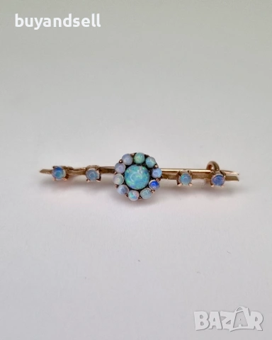 Златна брошка с опали, снимка 6 - Колиета, медальони, синджири - 53873868