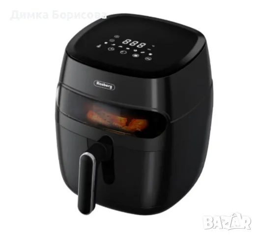 Фритюрник AirFryer , 1350W, 5.2л., LED дисплей, Горещ въздух, Таймер, до 200°C, Черен, снимка 1