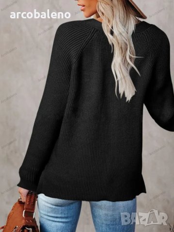 Дамски ежедневен моден плетен пуловер с V-образно деколте, 5цвята - 023, снимка 4 - Блузи с дълъг ръкав и пуловери - 39728515