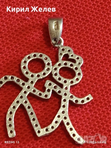 Сребърен медальон ВЛЮБЕНИ с кристали популярен избор за подарък между партньорите 52765, снимка 8 - Колиета, медальони, синджири - 53062392