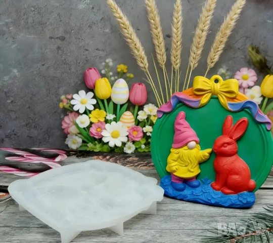 Молд Великден джудже гномче със заек, снимка 7 - Форми - 53337047