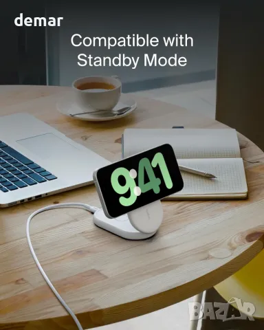 Зарядно устройство Belkin BoostCharge MagSafe, магнитна сгъваема стойка за безжично зареждане 15 W, снимка 8 - Безжични зарядни - 48225035
