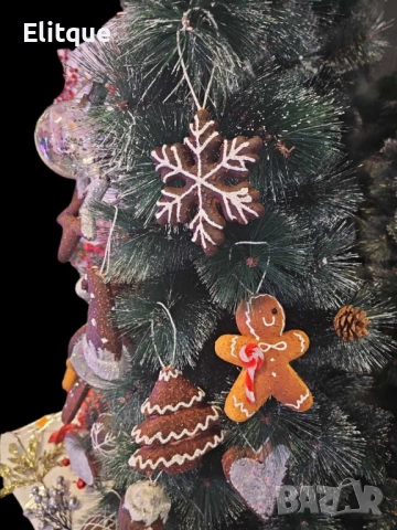 Декоративна фигурка играчка за елха коледна бисквитка. ВАРИАНТИ: Елха,Кексче, Снежинка