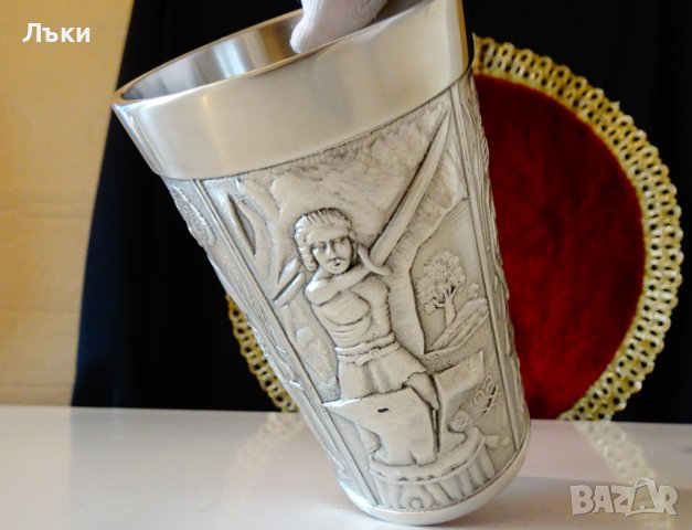 Халба,чаша от калай с юначен ковач и змей. , снимка 7 - Антикварни и старинни предмети - 44479547