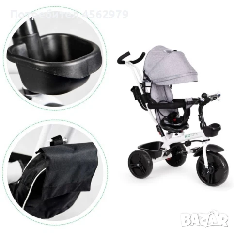 Детска триколка, въртяща се на 360° , сива, със сенник, снимка 6 - Детски велосипеди, триколки и коли - 51348645
