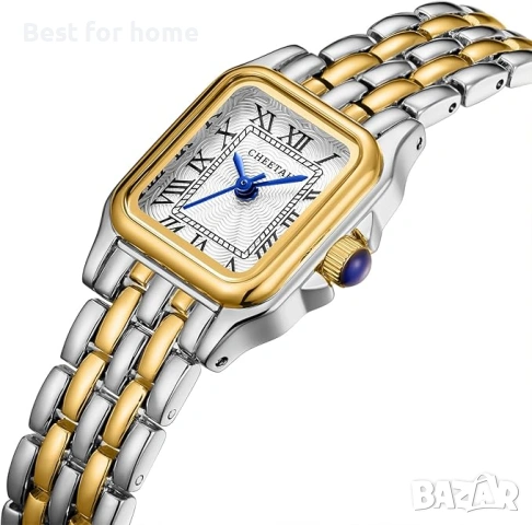 Дамски златни часовници CHEETAH с малка винтидж гривна, правоъгълен корпус, римски циферблат, снимка 2 - Дамски - 53444368