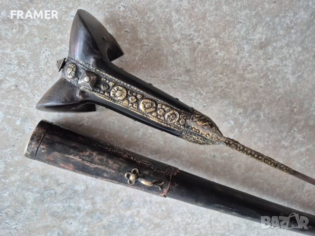 Османски Ятаган от AH1278-AD1862 с кания каракулак нож кама кинжал сабя , снимка 9 - Антикварни и старинни предмети - 51746243