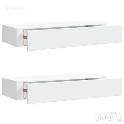 vidaXL Стенни рафтове с чекмеджета, 2 бр, бели, 60x23,5x10 см, МДФ