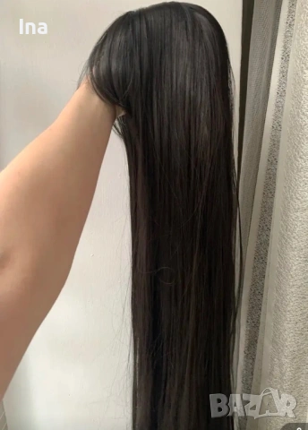 Права черна дълга перука, снимка 5 - Аксесоари за коса - 53420614