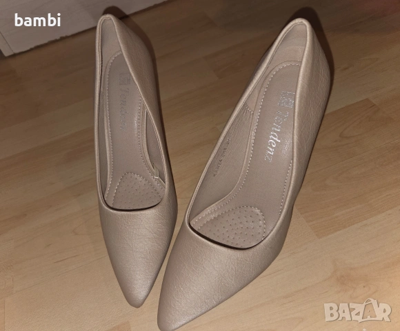 Красиви Дамски Бежови Токчета, снимка 3 - Маратонки - 53434435