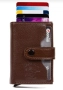 кафяв кожен портфейл с алуминиев автоматичен защитен механизъм, снимка 2