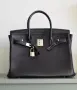 Черна кожена чанта тип Hermes Birkin, снимка 3