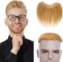 Нова Човешка коса Тъмно руса лента /Тупе за мъже V-образна форма, снимка 1