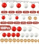 108 броя червени бели златисти топчета на тел от стиропор за декорация на торта , снимка 2