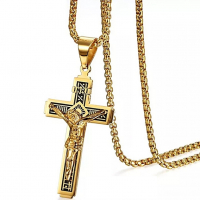 Кръст Колие Иисус Христос Разпятие - Gold / Black, снимка 1 - Колиета, медальони, синджири - 36347325