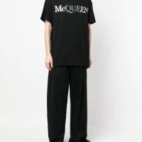 ALEXANDER McQUEEN Black Metallic Silver Logo Print Oversized Мъжка Тениска size L и XL, снимка 4 - Тениски - 40704302