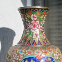 Стара китайска ваза - бронз с емайл , снимка 7 - Вази - 35750323