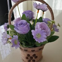 Кошничка с цветя - ръчна изработка - прекрасен подарък за Вашия празник, снимка 5 - Декорация за дома - 35791521