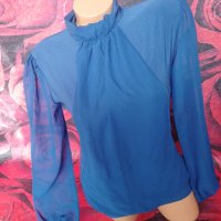 Турско синя официална блуза С/М, снимка 5 - Блузи с дълъг ръкав и пуловери - 41375568