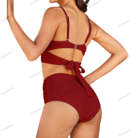 Секси разтеглив комплект бикини с горна част и висока талия, регулиращи се презрамки, 3цвята , снимка 10 - Бански костюми - 44527107