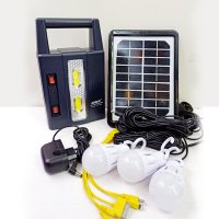 НОВО!!! Соларна система за къмпинг комплект от 1 фенер + 3 лампи 9V 3w панел 4500MaH, снимка 1 - Соларни лампи - 39883756