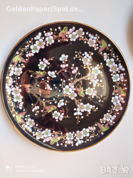 Рисувана чиния диаметър 24,5см - 24 к платина и злато, снимка 1