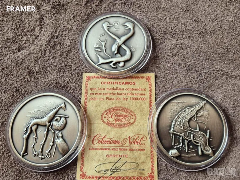 Салвадор Дали 3 Сребърни монети от колекцията Покоряването на космоса, снимка 1