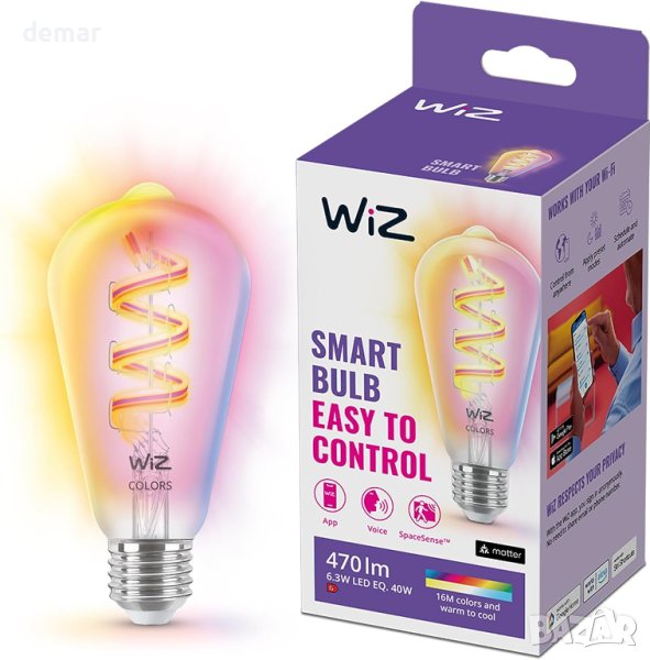 WiZ Color Smart Connected Vintage крушка с нажежаема жичка, снимка 1