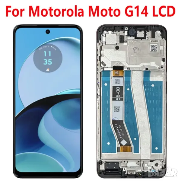 Дисплей за Motorola Moto G14, G54, XT2341, LCD, тъч скрийн, с рамка, екран, LED, XT-2343-1, LED, снимка 1
